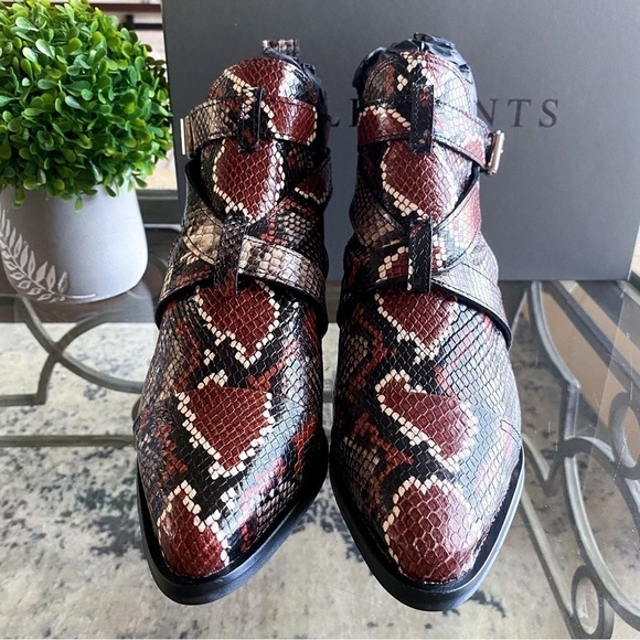 AllSaints Boot Darcy Pointed Toe Ankle Leather Heeled Cutout Red Snake 38 NIB - Picture 4 of 9